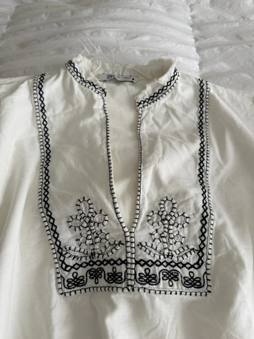 Zara White Casual Linen Blend Top